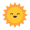 Cheerful cartoon sun with a smiling face and orange rays (sunny weather icon)